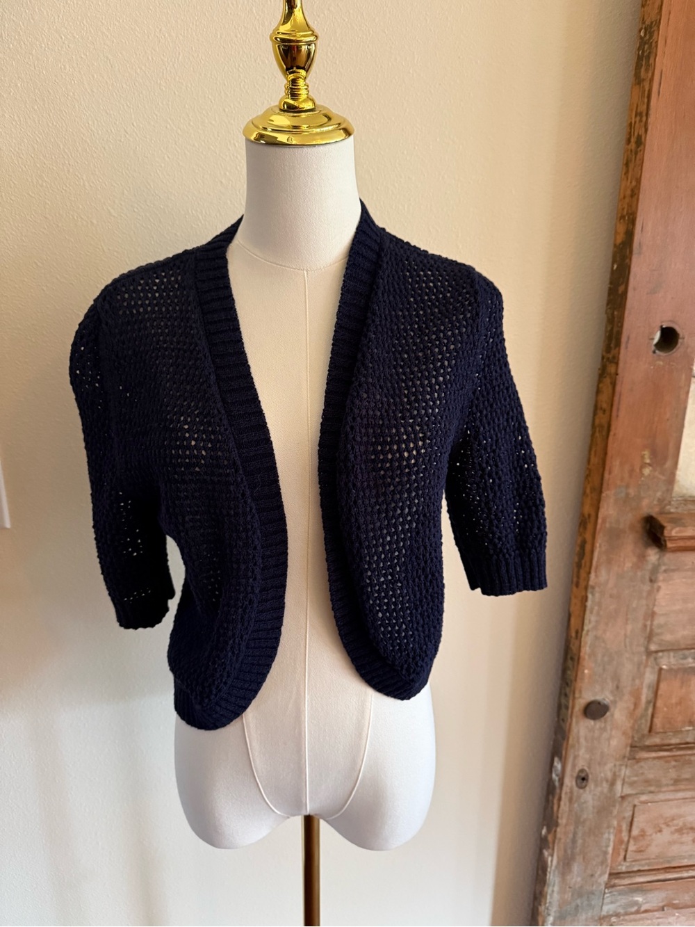 croft & barrow Navy Open-Weave Cropped Cardigan